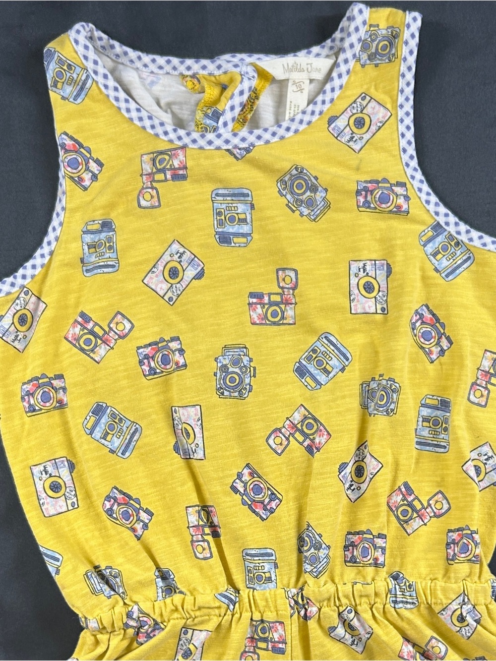 Matilda Jane Girls Size 10 Yellow Camera Print Romper